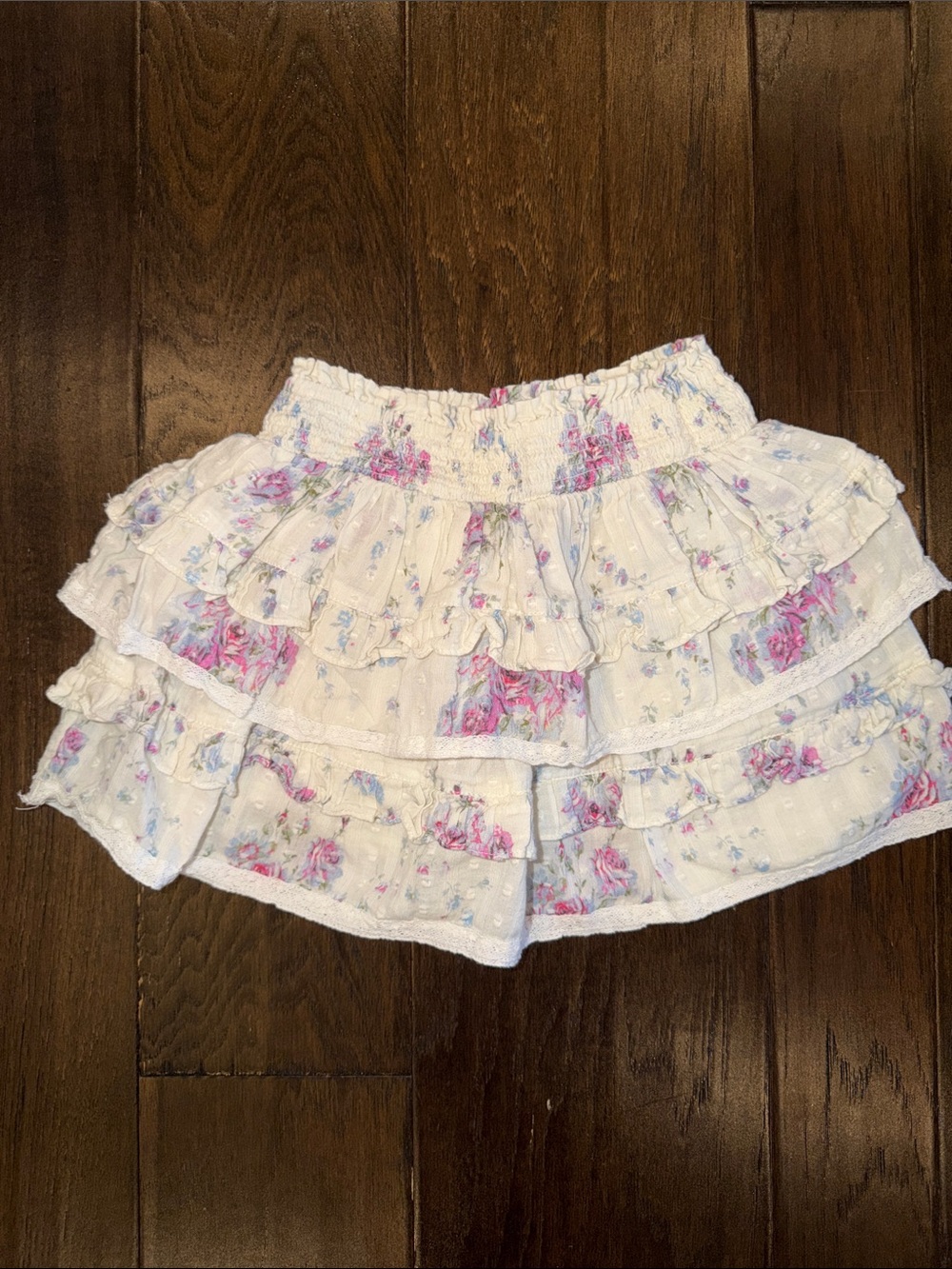 Loveshackfancy girls White Floral Tiered Ruffle Skirt size 4-5t